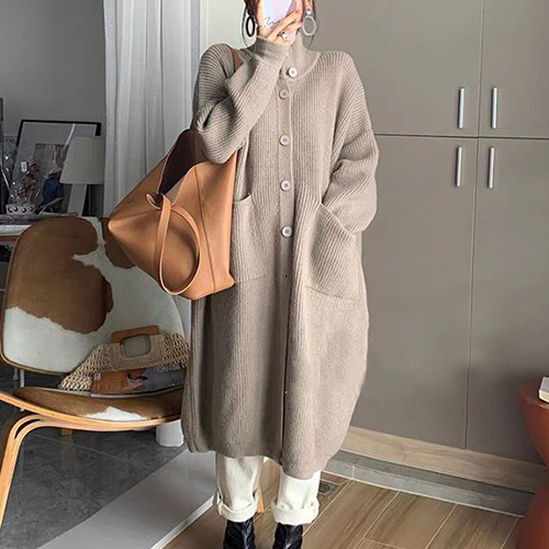 터틀넥 벌룬 오버핏 롱 가디건