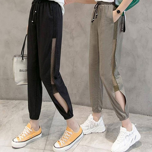 [당일발송]그물 시스루 트임 조거 팬츠