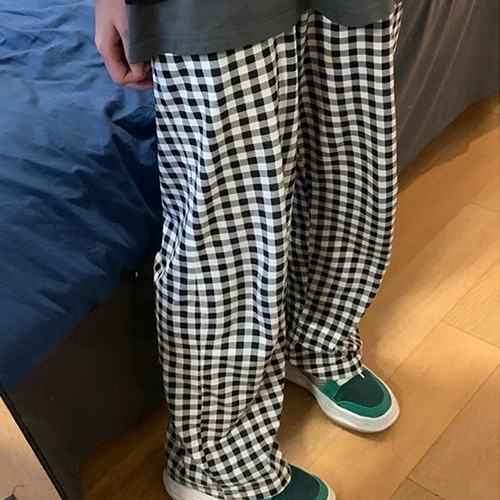 베이직 블랙체크 밴딩 팬츠