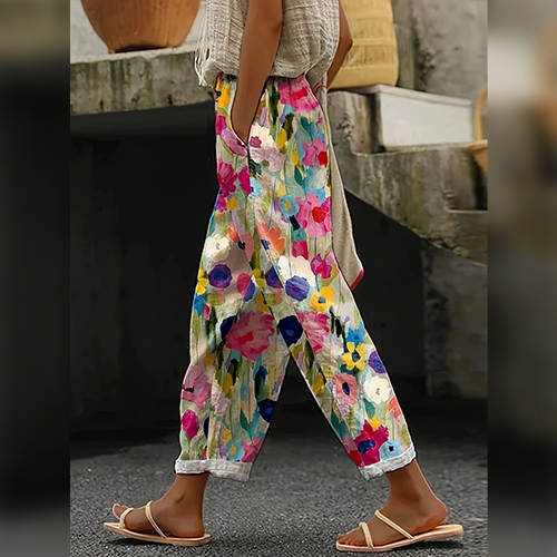 화사한 패턴 밴딩 팬츠