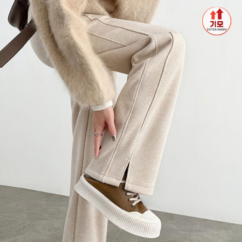 [당일발송] 헤링본 트임 와이드 기모 팬츠