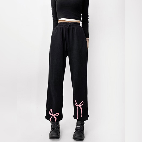 리본 포인트 밴딩 조거 팬츠