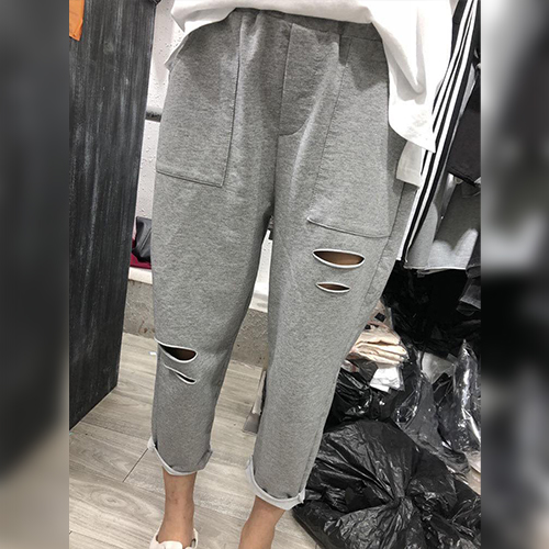 [당일발송]데미지 컷팅 밴딩 팬츠