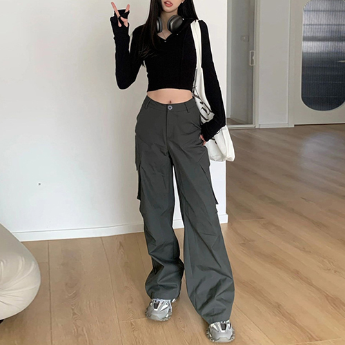 뒷밴딩 꾸안꾸 와이드 카고 팬츠