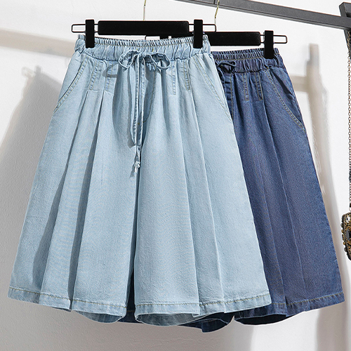 ◈[당일발송] A라인 핀턱 데님 5부 팬츠