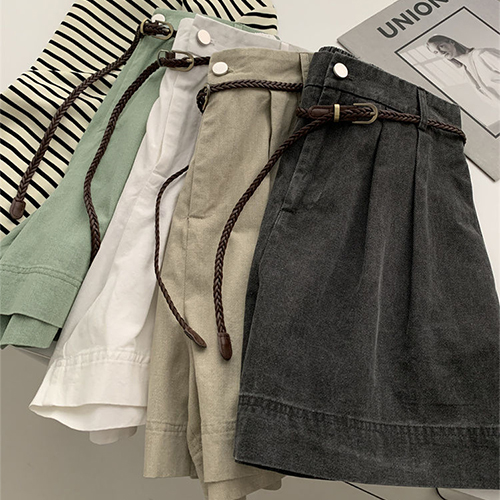 ◈[당일발송]미니멀 A라인 핀턱 하프 팬츠&벨트