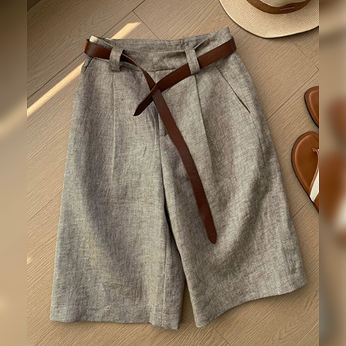 내추럴 원핀턱 린넨 라이크 5부 팬츠