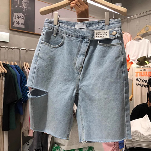 언발 컷팅 데일리 워싱 데님 반바지