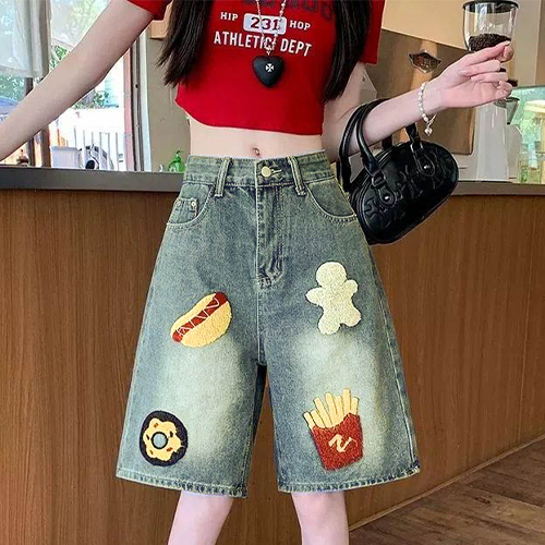 .푸드 와펜 키치 데님 반바지