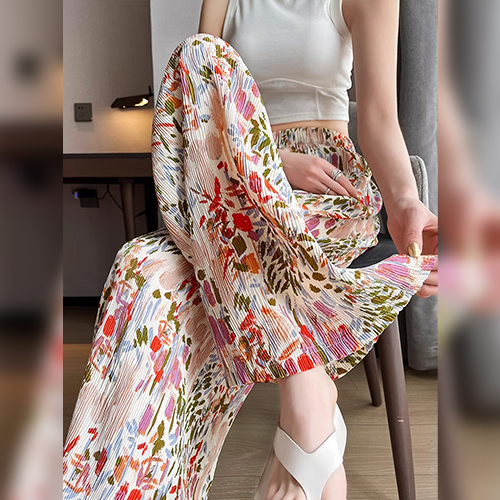 ◈[당일발송] 플리츠 패턴 와이드 밴딩 팬츠