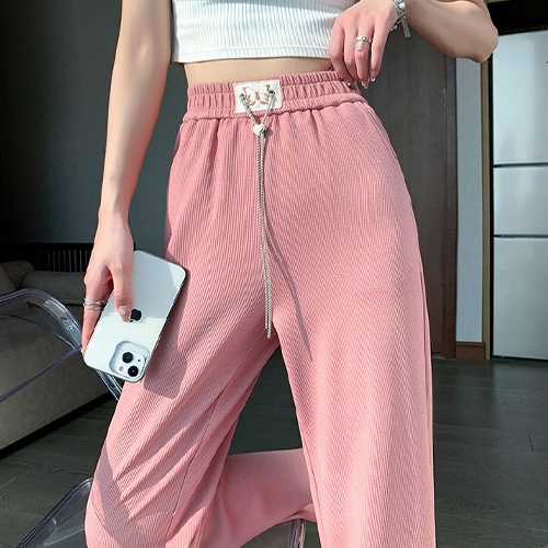 -5도 체인 라벨 밴딩 팬츠