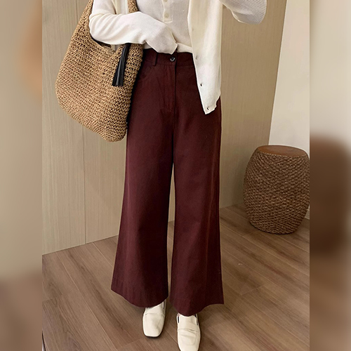 뒷밴딩 코튼 와이드 팬츠