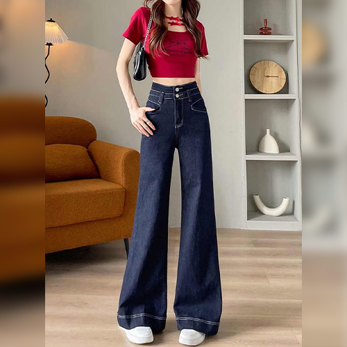 투버튼 와이드 부츠컷 데님 팬츠