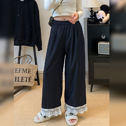 ◈[당일발송] 레이스 와이드 밴딩 팬츠