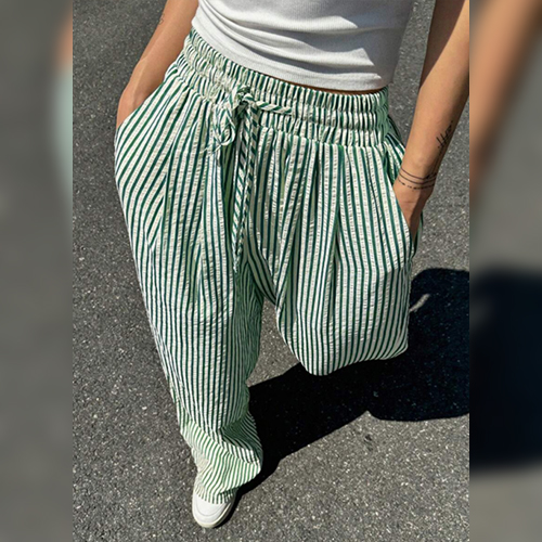 캐주얼 줄무늬 데일리 와이드 팬츠