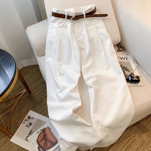 코튼 베이직 핀턱 와이드 팬츠[벨트미포함]