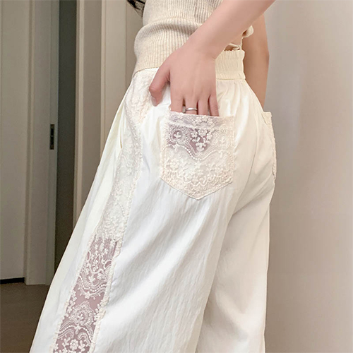 [당일발송]레이스 라인 밴딩 와이드 팬츠