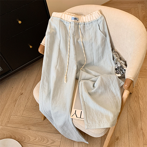 ◈[당일발송] 소프트 컬러 밴딩 와이드 팬츠