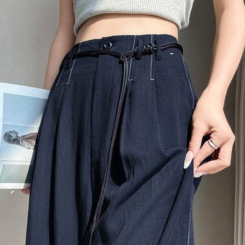 하이웨스트 쿨링 스트랩 와이드 팬츠