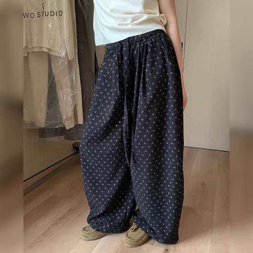 플라워 벨벳 와이드 팬츠