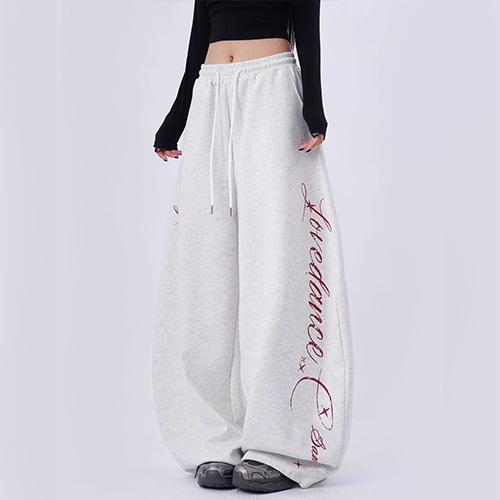 빈티지 레터링 와이드 트레이닝 팬츠