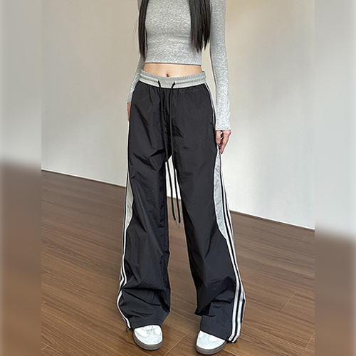 배색 라인 롱 와이드 트레이닝 팬츠