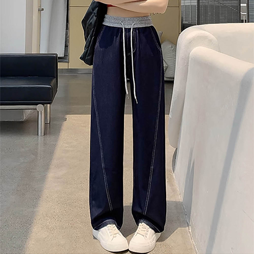 캐주얼 스티치 와이드 밴딩 팬츠