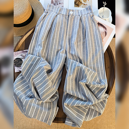 모던 스트라이프 뒷밴딩 와이드 팬츠