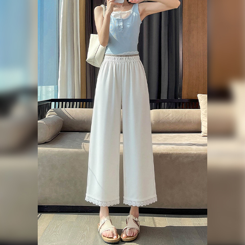 레이스 포인트 밴딩 9부 와이드 팬츠