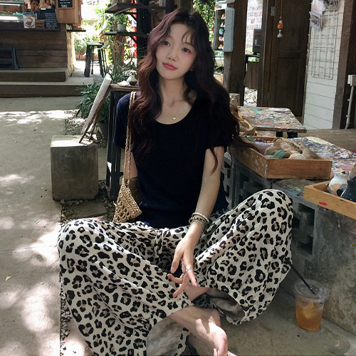 꾸안꾸 레오파드 밴딩 벌룬핏 와이드 팬츠
