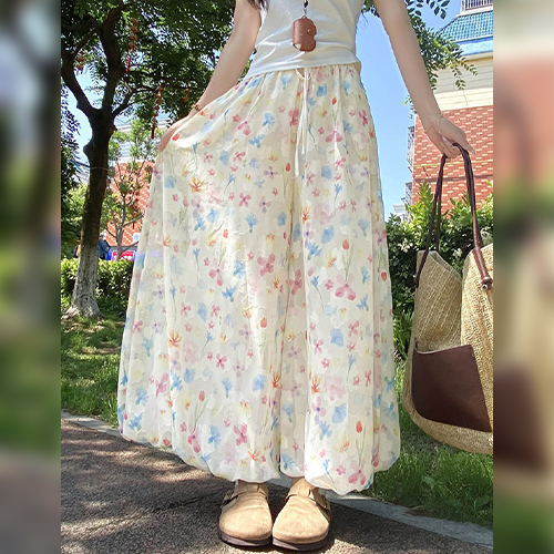 수채화 플라워 벌룬 와이드 팬츠