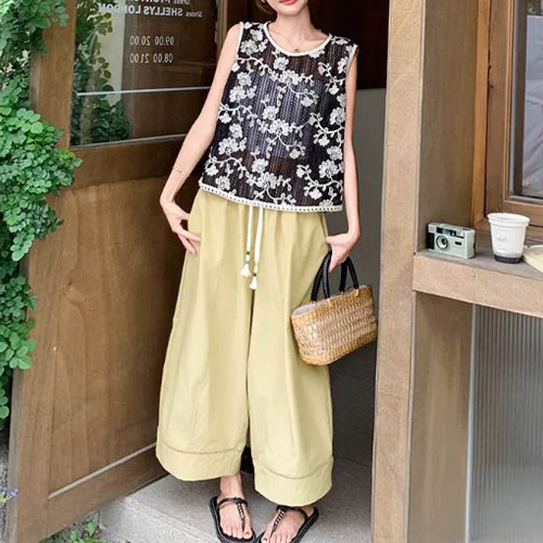 펀칭 썸머 와이드 밴딩 팬츠