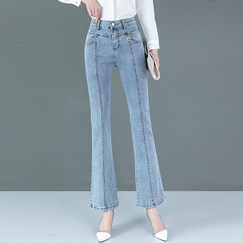 세미 부츠컷 라인 스판 데님 팬츠  