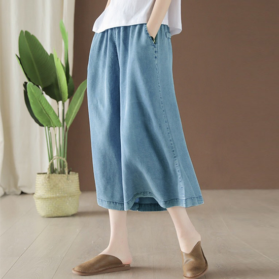 텐셀 와이드핏 밴딩 데님 팬츠