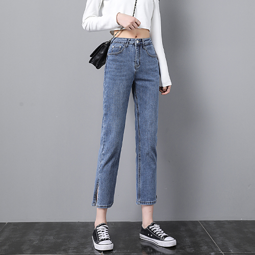 [당일발송] 사이드 슬릿 9부 데님 팬츠 