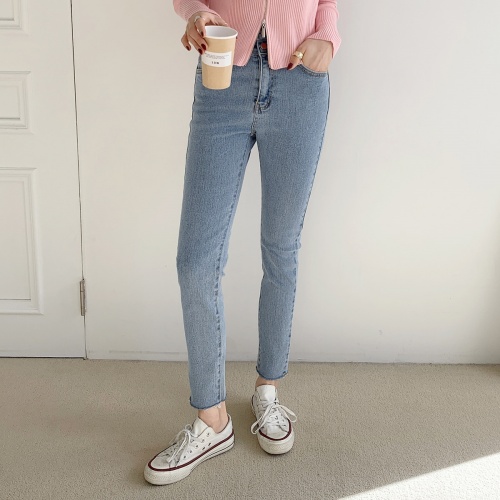 하이웨스트 투버튼 스키니 데님 팬츠