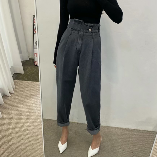 ◈[당일발송] 하이언발 써클버튼 데님팬츠