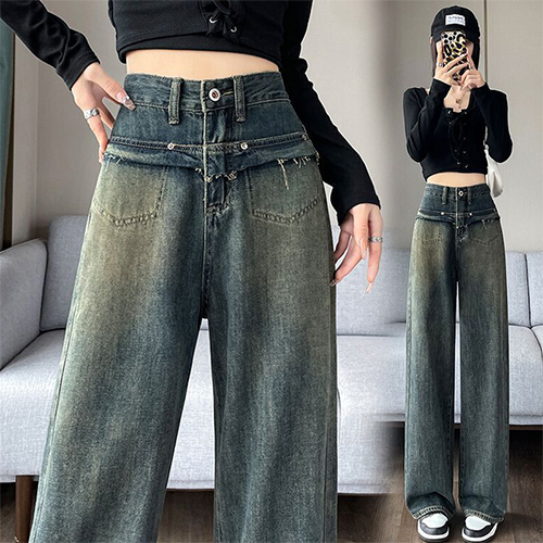 ◈[당일발송] 빈티지 워싱 절개 롱 데님 팬츠