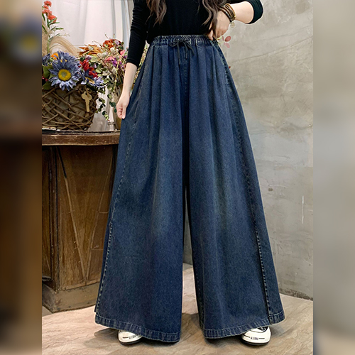 [당일발송]  밴딩 와이드 치마 데님 팬츠