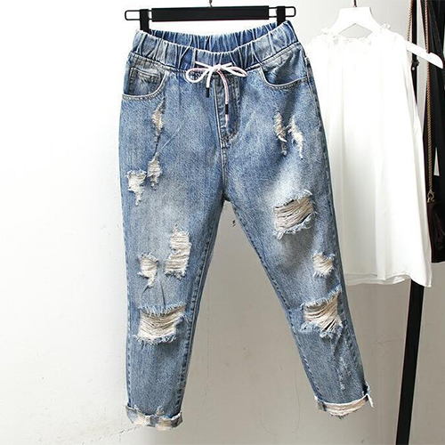 [당일발송]데미지 밴딩 데님 팬츠