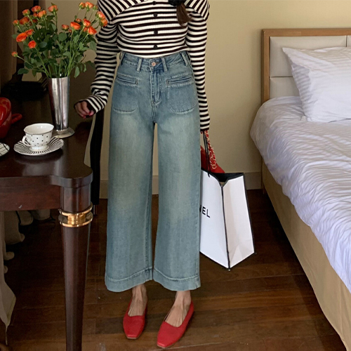 [당일발송]와이드핏 앞포켓 데님 팬츠