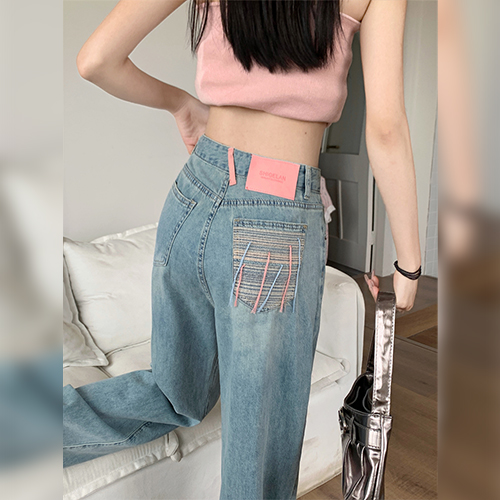 ◈[당일발송] 포켓 자수 와이드 썸머 데님 팬츠