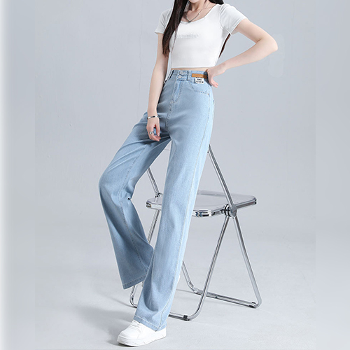 ◈[당일발송] 하이웨스트 쿨링 일자핏 투버튼 데님 팬츠