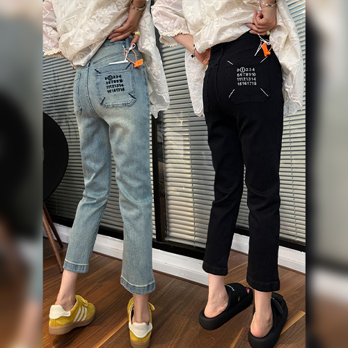 ◈[당일발송] 백포켓 넘버 슬림핏 팬츠