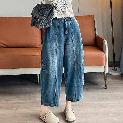 [당일발송]워싱 와이드 배기 데님 팬츠