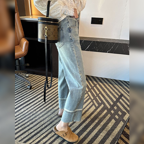 롤업 라인 세미 와이드 데님