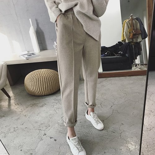 코튼 슬림핏 밴딩 팬츠