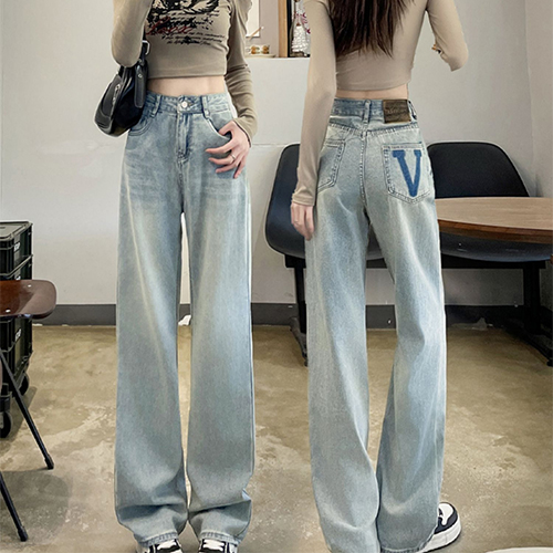 V 세미와이드 데님 팬츠