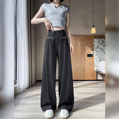 ◈[당일발송] 하이웨스트 스티치 와이드 데님 팬츠