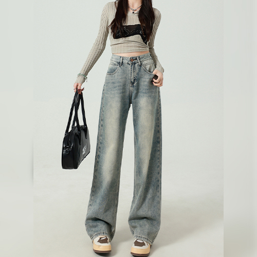 ◈[당일발송] 빈티지 워싱 세미와이드 데님 팬츠